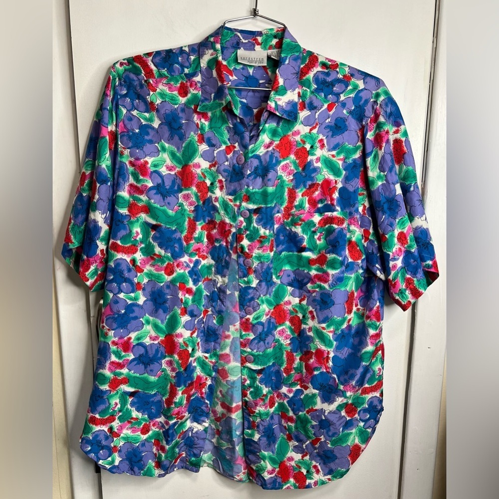 Nordstrom Point Of View 100% Silk Button Down Size Large